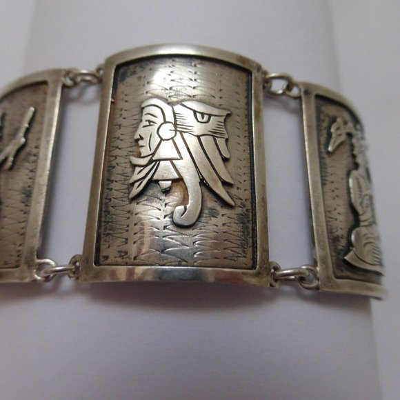 Casa Prieto Mexico 900 Silver Panel Bracelet Mayan - Picture 8 of 12